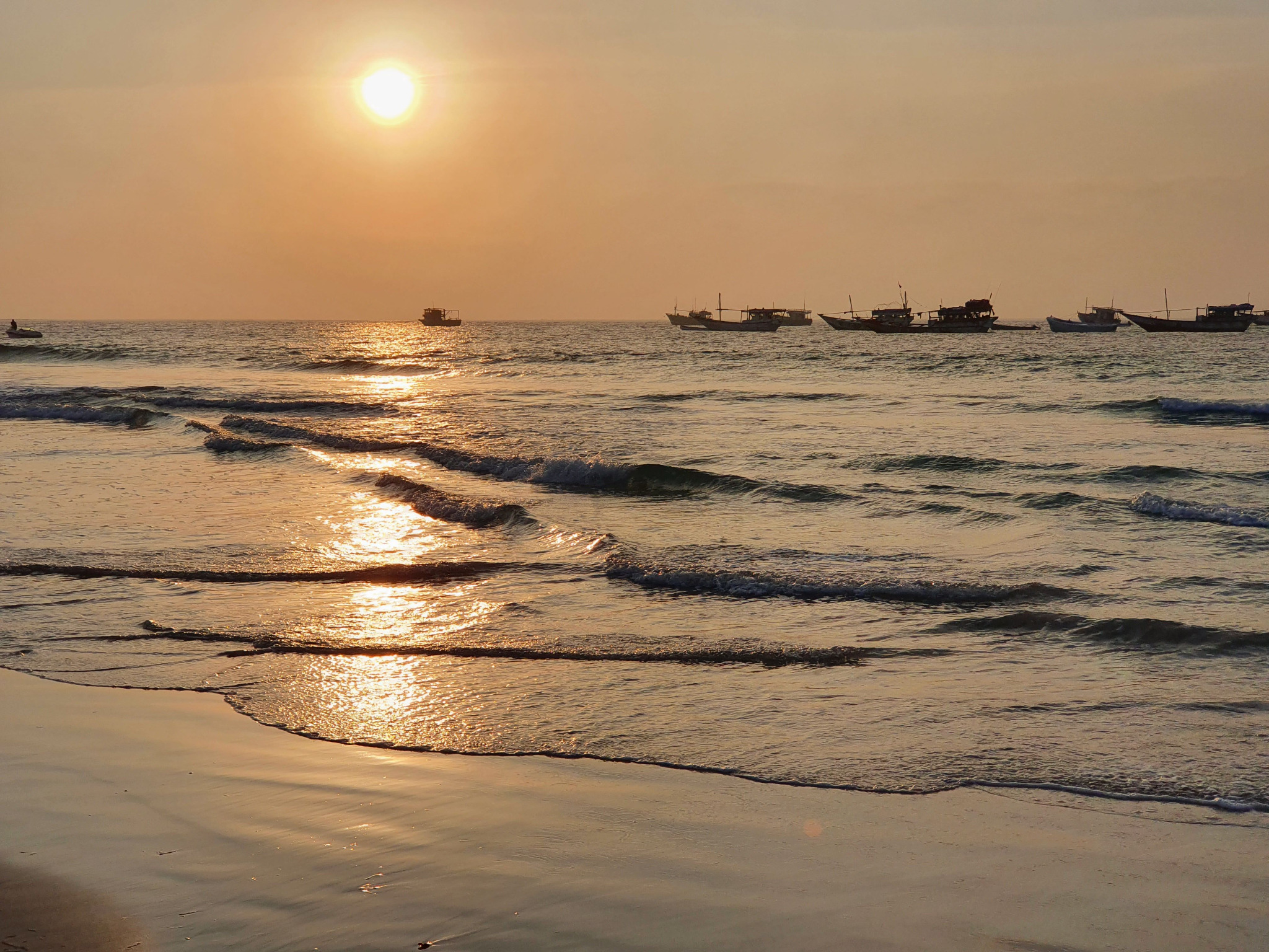 Fishing boats off the Mogadishu coast at sunset