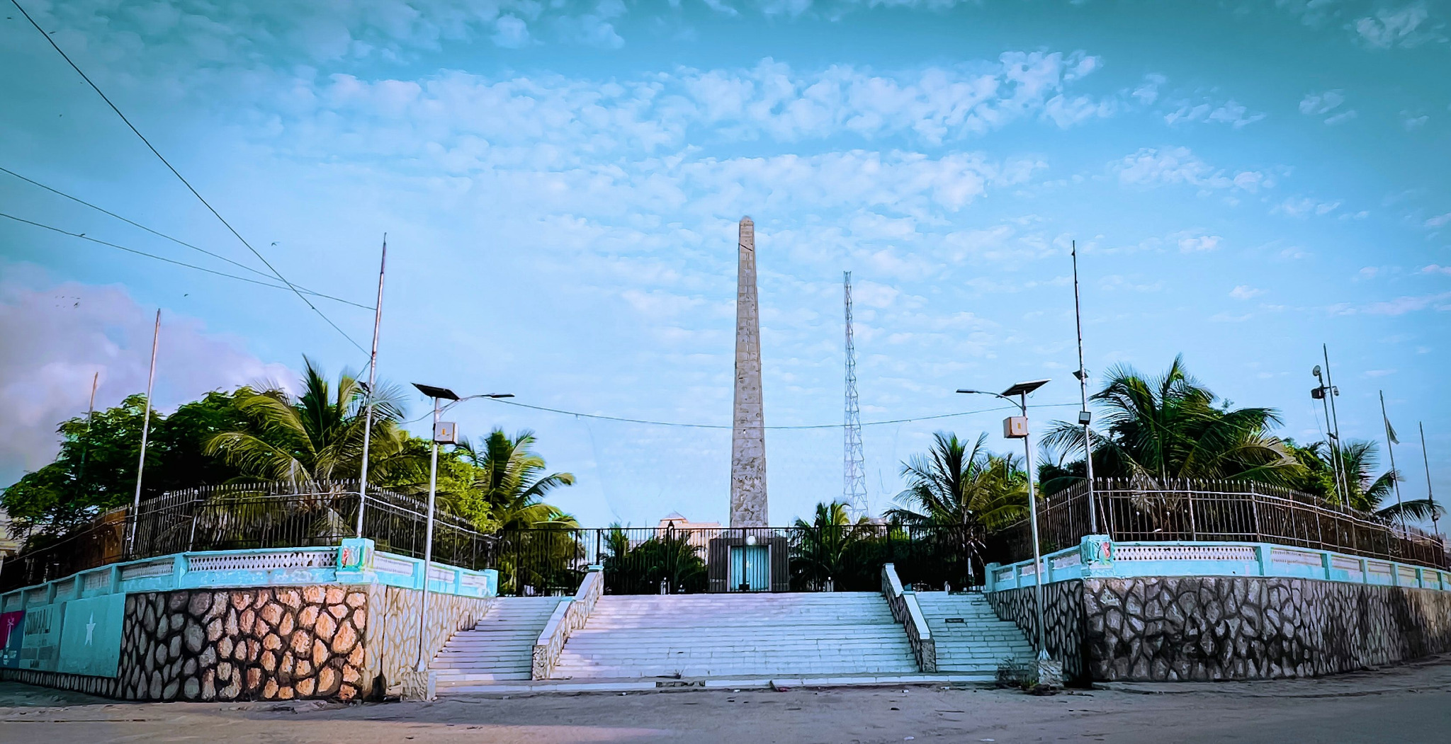 Mogadishu landmark and steps beneath a blue sky